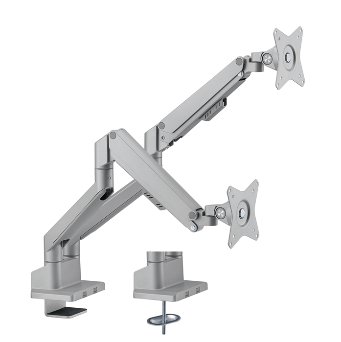 Brateck Dual Monitor Thin Gas Spring Monitor Arm Fit Most 17'-32' Monitors, Up to 9kg per screen VESA 75x75/100x100 Matte Silver