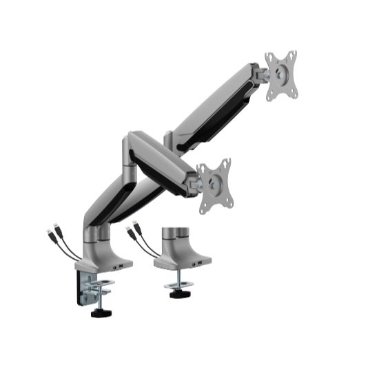 Brateck LDT82-C024UC Dual Screen Heavy-Duty Gas Spring Monitory Arm with USB Ports For most 17'~35' Monitors, Matte Silver