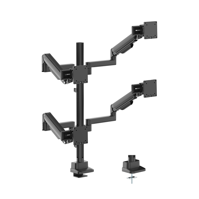 Brateck Modular Mechanical Spring Quad Monitor Arm with Sliders, from 17'-40', weight capacity (per flat screen) 11kg, 180° Rotation