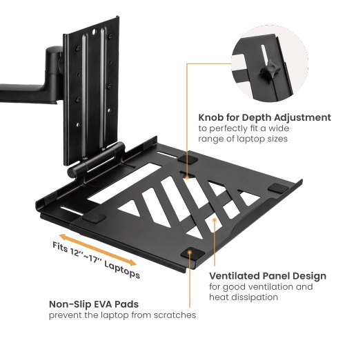 Brateck Adjustable Laptop Tray For Monitor Arms Fits12-17' with standard 75x75 VESA plate