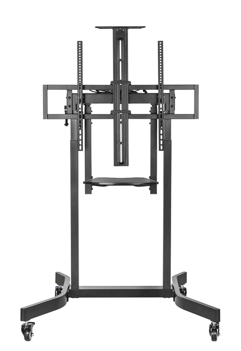 Brateck Deluxe Motorized Large TV Cart with Manual Tilt, Equipment Shelf and Camera Mount Fit 55'-100' Up to 120kg- Matte Black (LS)