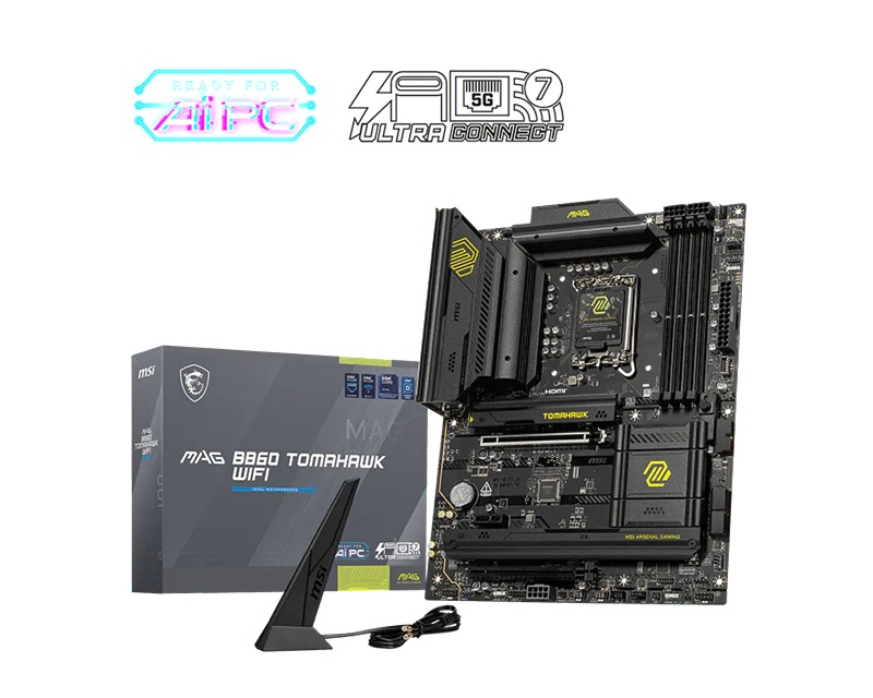 MSI MAG B860 TOMAHAWK WIFI, INTEL B860, 4x DDR5 256GB, 1x HDMI, 2x PCI-E x16 slot, 1x PCI-E x1, 3x M.2, 4x SATA 6G, 8x USB 2.0. Intel® Killer™ BE1750