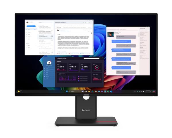 LENOVO ThinkVision T27UD-40 27' UHD USB-C Dock Monitor 4K 3840x2160 16:9 Height Adjustable Tilt Swivel Pivot 100W PD 3xUSB3.2 Hub RJ45 LAN DP HDMI VES