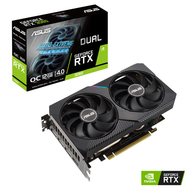 ASUS nVidia GeForce DUAL-RTX3060-O12G-V2 RTX3060 V2 12GB GDDR6 OC Edition,1867 Mhz Boost, 1xHDMI 2.1 3xDP 1.4a (LHR)